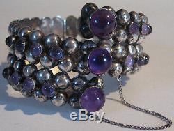 Great 1940's Vintage Mexican Sterling Silver Amethyst Bracelet