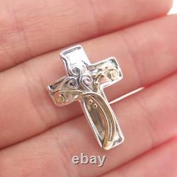 HAGIT GORALI 14K Gold 925 Sterling Silver Vintage Israel Cross Slide Pendant