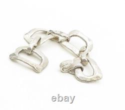 HATTIE CARNEGIE 925 Silver Vintage RARE Hammered Heavy Chain Bracelet- BT6237