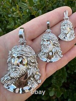 HEAVY Real Solid 925 Sterling Silver Plain Jesus Piece Pendant Necklace DETAILED