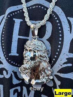 HEAVY Real Solid 925 Sterling Silver Plain Jesus Piece Pendant Necklace DETAILED