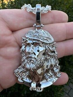 HEAVY Real Solid 925 Sterling Silver Plain Jesus Piece Pendant Necklace DETAILED