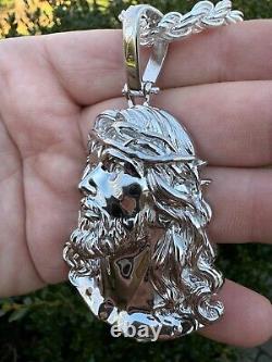 HEAVY Real Solid 925 Sterling Silver Plain Jesus Piece Pendant Necklace DETAILED