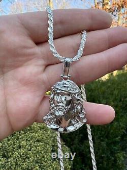 HEAVY Real Solid 925 Sterling Silver Plain Jesus Piece Pendant Necklace DETAILED