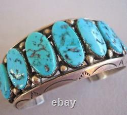 HUGE Heavy Vintage NAVAJO Sterling Silver KINGMAN TURQUOISE Cuff BRACELET 108g