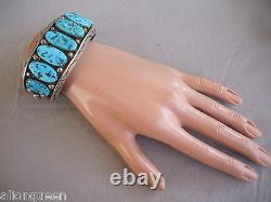 HUGE Heavy Vintage NAVAJO Sterling Silver KINGMAN TURQUOISE Cuff BRACELET 108g