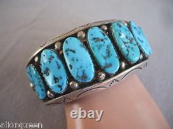 HUGE Heavy Vintage NAVAJO Sterling Silver KINGMAN TURQUOISE Cuff BRACELET 108g