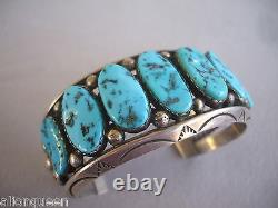 HUGE Heavy Vintage NAVAJO Sterling Silver KINGMAN TURQUOISE Cuff BRACELET 108g