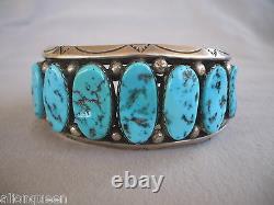 HUGE Heavy Vintage NAVAJO Sterling Silver KINGMAN TURQUOISE Cuff BRACELET 108g