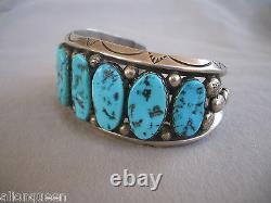 HUGE Heavy Vintage NAVAJO Sterling Silver KINGMAN TURQUOISE Cuff BRACELET 108g