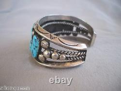 HUGE Heavy Vintage NAVAJO Sterling Silver KINGMAN TURQUOISE Cuff BRACELET 108g