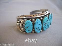 HUGE Heavy Vintage NAVAJO Sterling Silver KINGMAN TURQUOISE Cuff BRACELET 108g