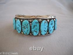 HUGE Heavy Vintage NAVAJO Sterling Silver KINGMAN TURQUOISE Cuff BRACELET 108g