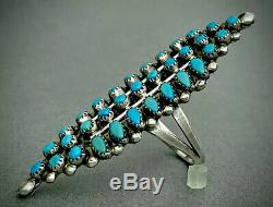 HUGE LONG Vintage Zuni Native American Sterling Silver Turquoise Cluster Ring