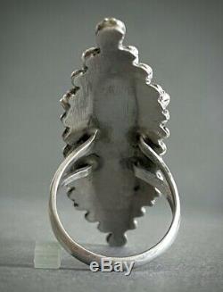 HUGE LONG Vintage Zuni Native American Sterling Silver Turquoise Cluster Ring