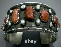 HUGE OLD Vintage Santa Domingo Sterling Silver Natural Coral Cuff Bracelet WOW