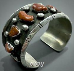 HUGE OLD Vintage Santa Domingo Sterling Silver Natural Coral Cuff Bracelet WOW