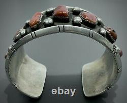 HUGE OLD Vintage Santa Domingo Sterling Silver Natural Coral Cuff Bracelet WOW