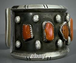 HUGE OLD Vintage Santa Domingo Sterling Silver Natural Coral Cuff Bracelet WOW