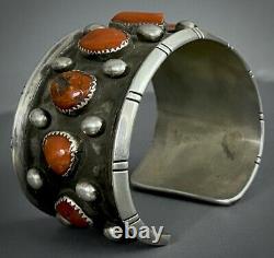 HUGE OLD Vintage Santa Domingo Sterling Silver Natural Coral Cuff Bracelet WOW