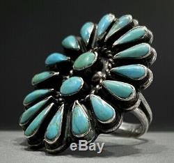 HUGE OLD Vintage Zuni Sterling Silver Turquoise Cluster Ring THICK & HEAVY