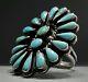 Huge Old Vintage Zuni Sterling Silver Turquoise Cluster Ring Thick & Heavy