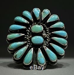 HUGE OLD Vintage Zuni Sterling Silver Turquoise Cluster Ring THICK & HEAVY