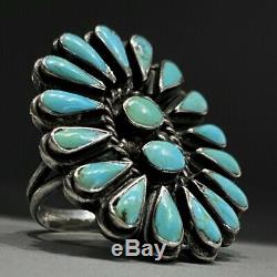 HUGE OLD Vintage Zuni Sterling Silver Turquoise Cluster Ring THICK & HEAVY