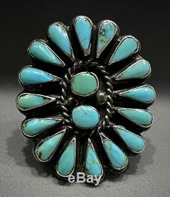 HUGE OLD Vintage Zuni Sterling Silver Turquoise Cluster Ring THICK & HEAVY