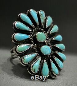 HUGE OLD Vintage Zuni Sterling Silver Turquoise Cluster Ring THICK & HEAVY