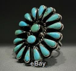 HUGE OLD Vintage Zuni Sterling Silver Turquoise Cluster Ring THICK & HEAVY