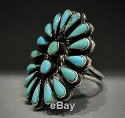 HUGE OLD Vintage Zuni Sterling Silver Turquoise Cluster Ring THICK & HEAVY