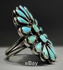 HUGE OLD Vintage Zuni Sterling Silver Turquoise Cluster Ring THICK & HEAVY