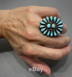 HUGE OLD Vintage Zuni Sterling Silver Turquoise Cluster Ring THICK & HEAVY