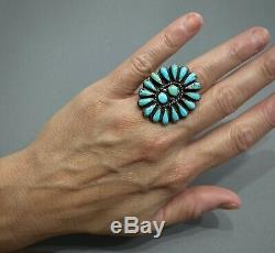 HUGE OLD Vintage Zuni Sterling Silver Turquoise Cluster Ring THICK & HEAVY