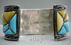 HUGE RARE Vintage Navajo Sterling Silver Multi Stone Inlay Cuff Bracelet