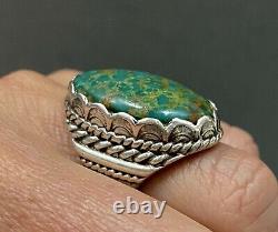 HUGE THICK RARE Vintage Navajo Spiderweb Turquoise Sterling Silver Ring 24 Grams
