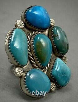 HUGE Vintage Navajo Native American Sterling Silver Turquoise Cluster Ring