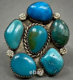 HUGE Vintage Navajo Native American Sterling Silver Turquoise Cluster Ring