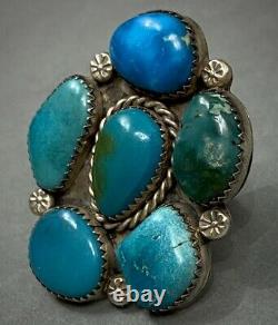 HUGE Vintage Navajo Native American Sterling Silver Turquoise Cluster Ring