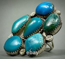 HUGE Vintage Navajo Native American Sterling Silver Turquoise Cluster Ring