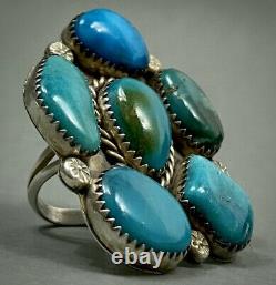 HUGE Vintage Navajo Native American Sterling Silver Turquoise Cluster Ring