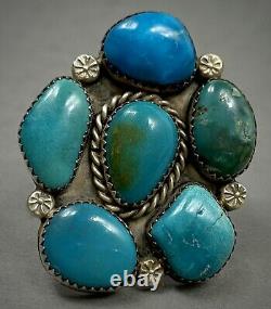 HUGE Vintage Navajo Native American Sterling Silver Turquoise Cluster Ring