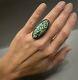 Huge Vintage Navajo Sterling Silver Green Spiderweb Matrix Turquoise Ring Wow