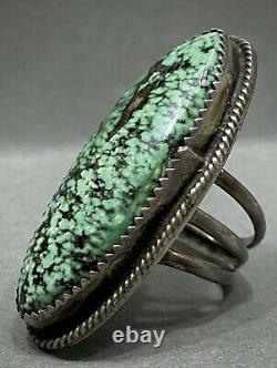 HUGE Vintage Navajo Sterling Silver Green Spiderweb Matrix Turquoise Ring WOW