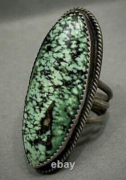 HUGE Vintage Navajo Sterling Silver Green Spiderweb Matrix Turquoise Ring WOW