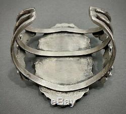 HUGE Vintage Zuni Carico Lake Turquoise Sterling Silver Cluster Cuff Bracelet