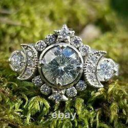 Half Moon Retro Vintage Antique Engagement Ring 2 Ct Diamond 14K White Gold Over