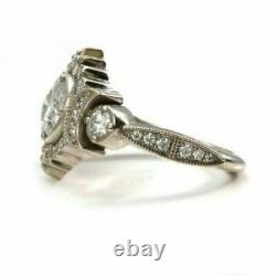 Half Moon Retro Vintage Antique Engagement Ring 2 Ct Diamond 14K White Gold Over