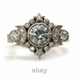 Half Moon Vintage Antique Retro Engagement Ring 2 Ct Diamond 14K White Gold Over